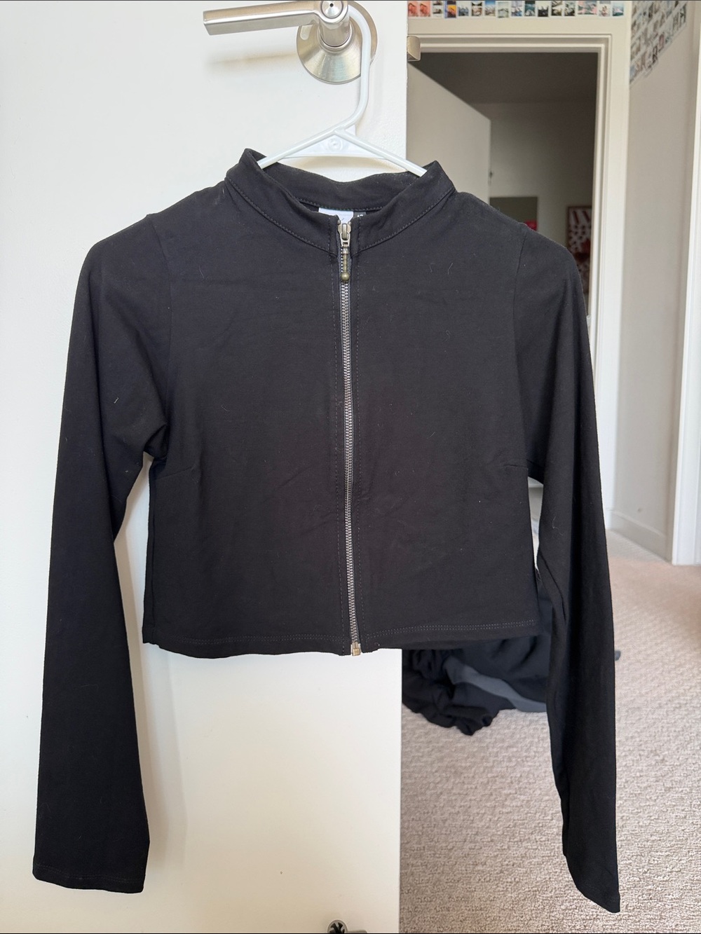 Black Cropped Zip Jacket - Women